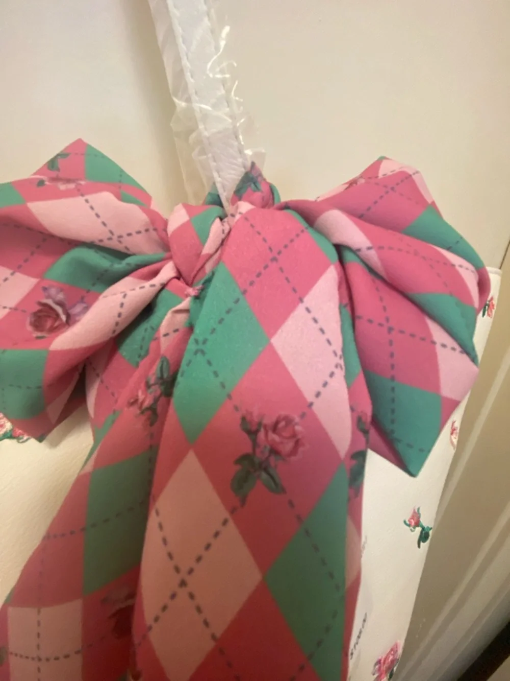 Betsey Johnson White Floral Tote with Pink & Green Scarf Accent - Picture 4 of 8